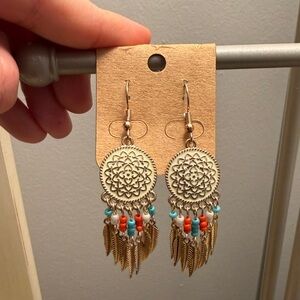 Bohemian Gold and Turquoise Dangle Earrings